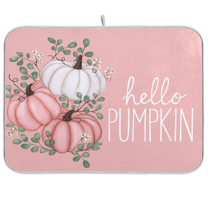 Hello Pumpkin Pink Dish Drying Mat for Kitchen Countertop 16x18 Fall Leaves Rectangle Small Drying Mat Reusable Quick Dry Dish Sink Absorbent Mats Dishwasher Easy Clean Decorative Home Essentials