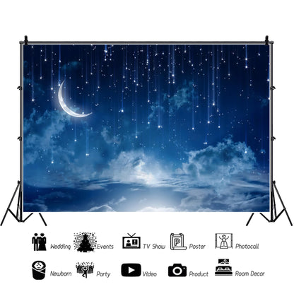 Renaiss 7x5ft Shooting Star Backdrop Blue Galaxy Starburst Curved Moon Background Cosmic Nebula Constellation Celestial Photo Backdrop Twinkle Star Meteor Baby Shower Kids Birthday Party Supplies