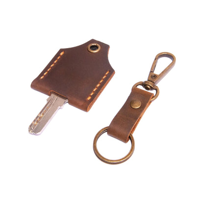 Turbosnail Leather Key Cover, Leather Key Cap, Key Covers for House Keys (Brown)