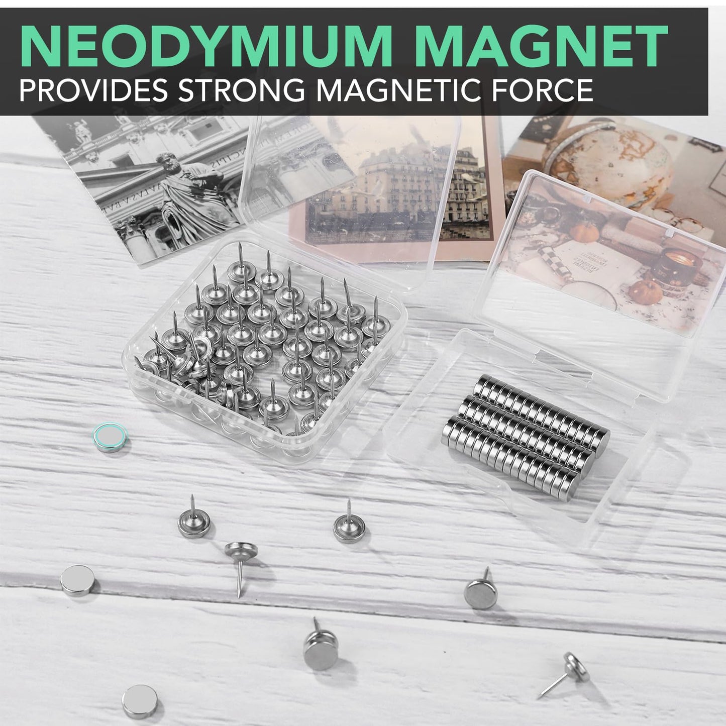 E BAVITE Magnetic Push Pins, 80 Sets Magnet Thumbtack for Wall Bulletin Board Strong Decorative Pushpins Clip for Map Picture Hanging Kit Poster Holder