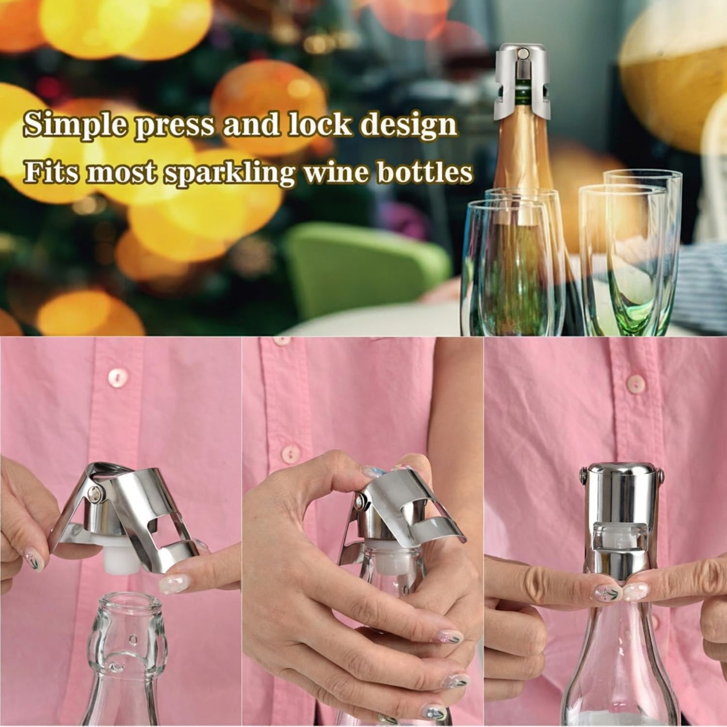 I-MART Pack of 6 Stainless Steel Champagne Stoppers, Prosecco, Sparkling Wine Bottle Stopper, Cork