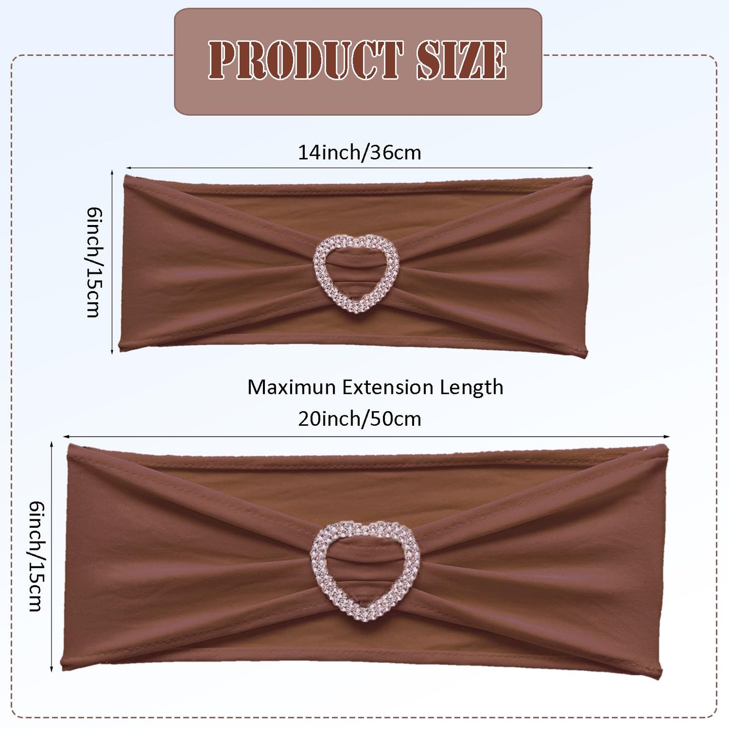 Fbewom Brown Chair Sashes 60 Pack Spandex Brown Sashes for Chairs Universal Spandex Chair Sashes Bands with Heart Buckle Slider for Wedding Banquet Party Decorations