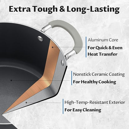 6 Quart Nonstick Stock Pot with Lid - BEZIA Ceramic Soup Pot for Small Families, Induction Cooking Pot with Stay-Cool Silicone Handles, Easy Cleanup, Perfect for Side Dishes, Daily Meals & Camping