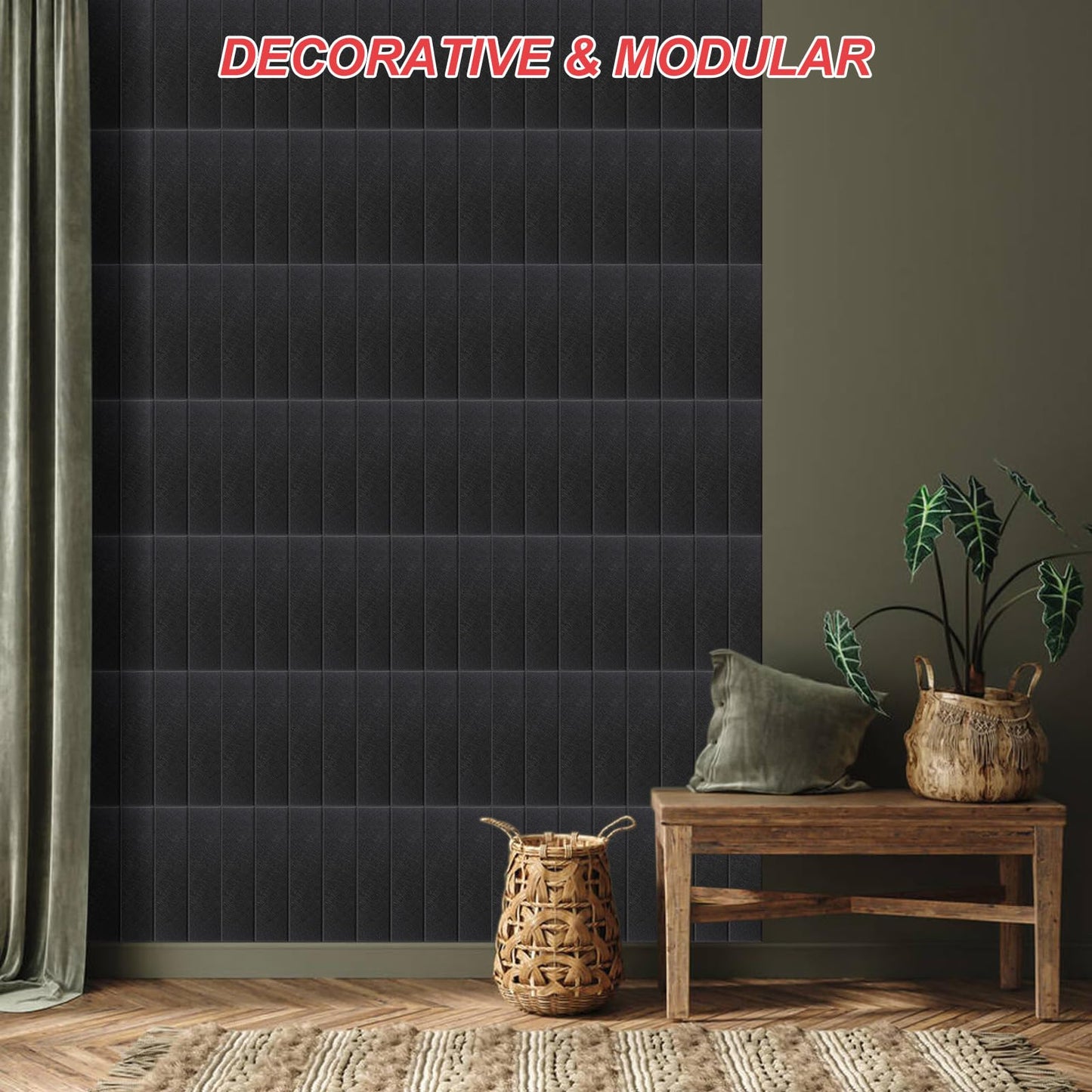 Large Cork Board Alternative 48" X 36" Bulletin Board - 12 Pack Removable Felt Wall Tiles, Cork Wall Tiles Bulletin Board Home Office Essentials - Black