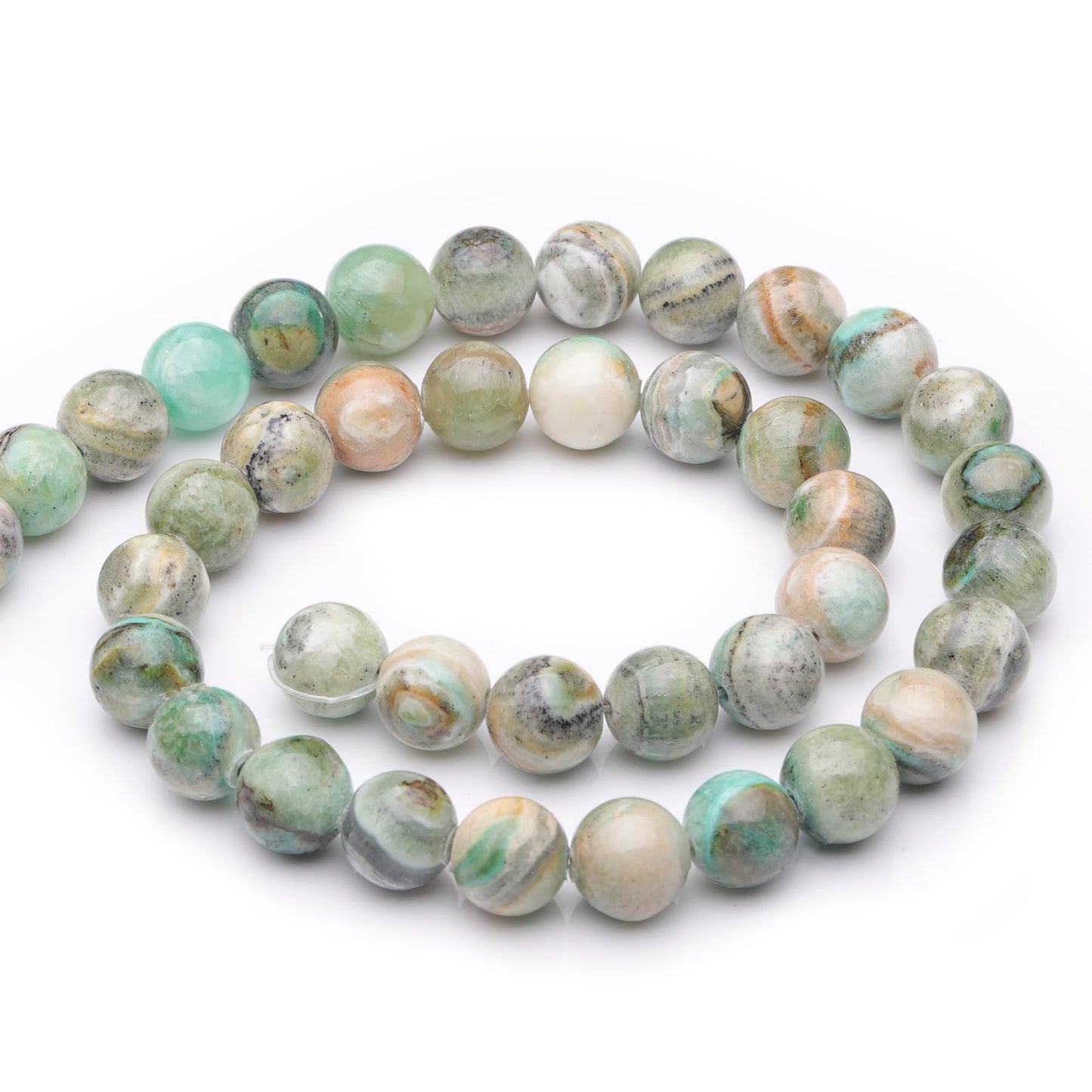 Youngbling Natural Gemstone Beads for Jewelry Making,8mm Green Stripe Stone Polished Round Smooth Stone,Genuine Real Stone Red Beads for Bracelet Necklace 15 Inch(Green Stripe Stone,8mm)