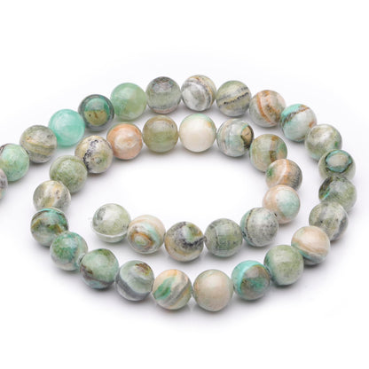 Youngbling Natural Gemstone Beads for Jewelry Making,10mm Green Stripe Stone Polished Round Smooth Stone,Genuine Real Stone Red Beads for Bracelet Necklace 15 Inch(Green Stripe Stone,10mm)