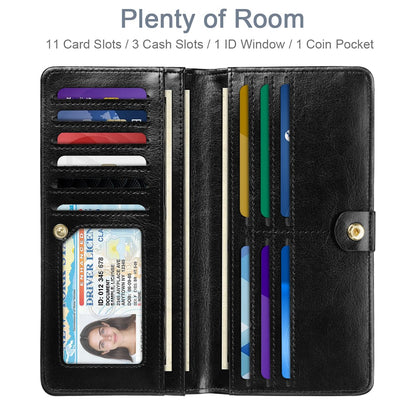 Simikol Wallet Women Bifold Faux Crocodile Leather Minimalist Slim Thin Long Wallets RFID Blocking Credit Cards Holder Purse with Back Zipper Coin Pocket for Women and Men,Black