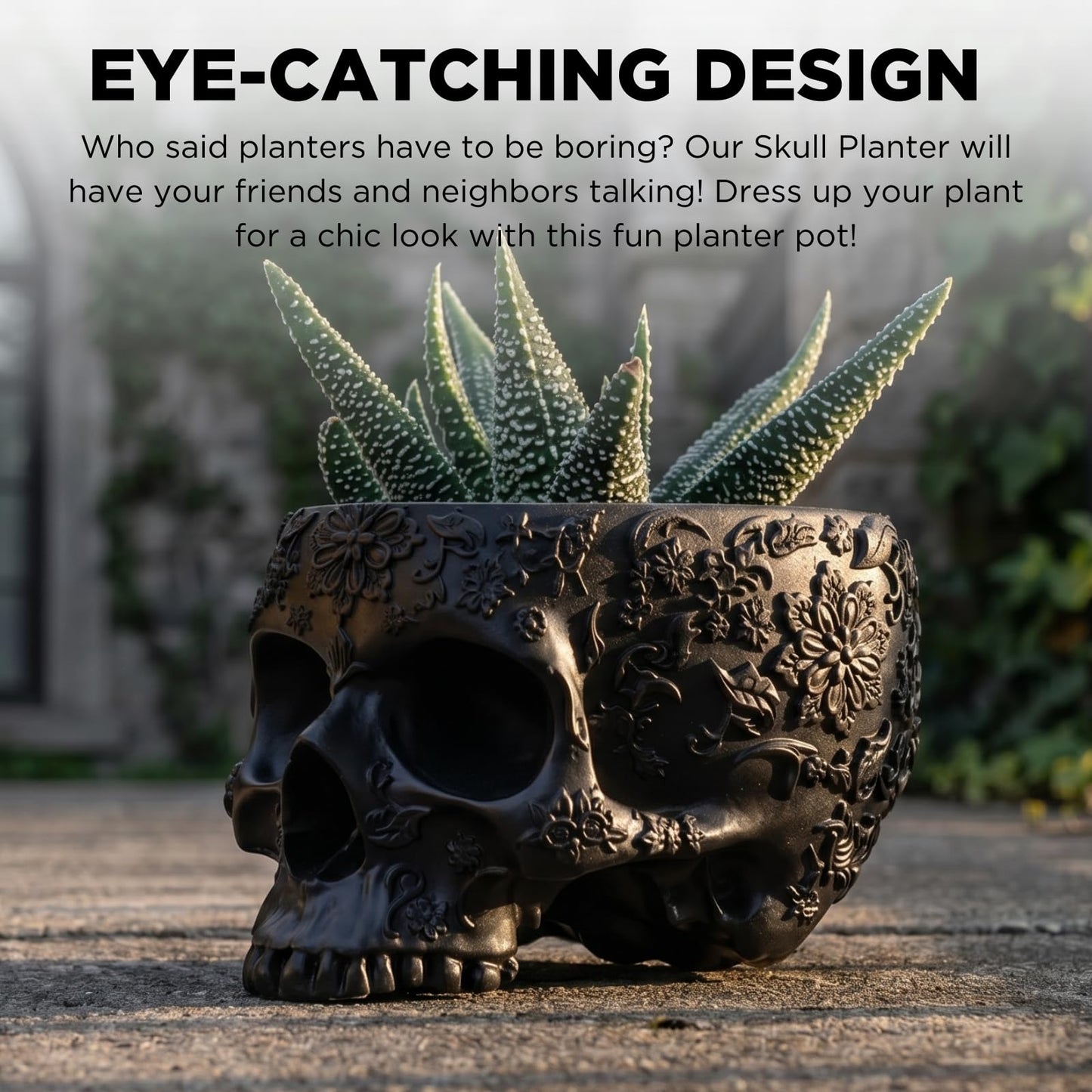 Black Skull Planter Pot 6 Inch Skeleton Head Pot for Succulents Flowers, & Bowl Dish Gothic Decor for Garden Home Parties Haunted House Spooky Black Display Halloween Skull Flower Pot Decoration Gift