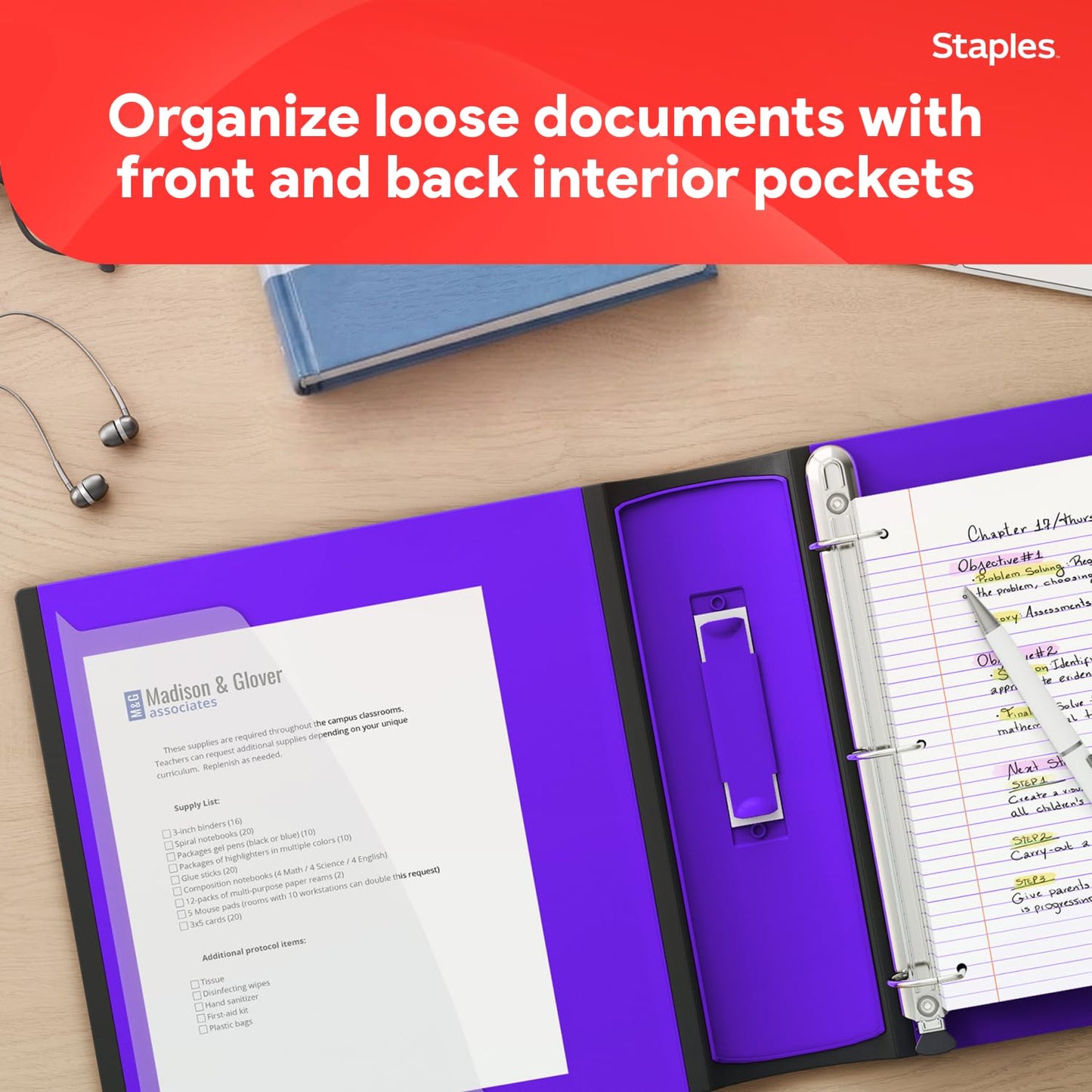 Staples Better 3-Inch D-Ring Binder, Purple – Heavy-Duty 3-Ring Binder for School & Office Storage