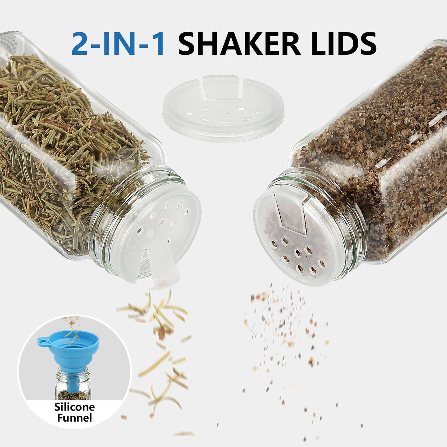 MYQYBRO 24Pcs Glass Spice Jars with Labels, 4oz Spice Containers with Bamboo Lids, Square Seasoning Containers Trial and Supplement Set for Spice Rack, Drawer, Cabinet