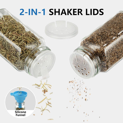 MYQYBRO 24Pcs Glass Spice Jars with Labels, 4oz Spice Containers with Bamboo Lids, Square Seasoning Containers Trial and Supplement Set for Spice Rack, Drawer, Cabinet