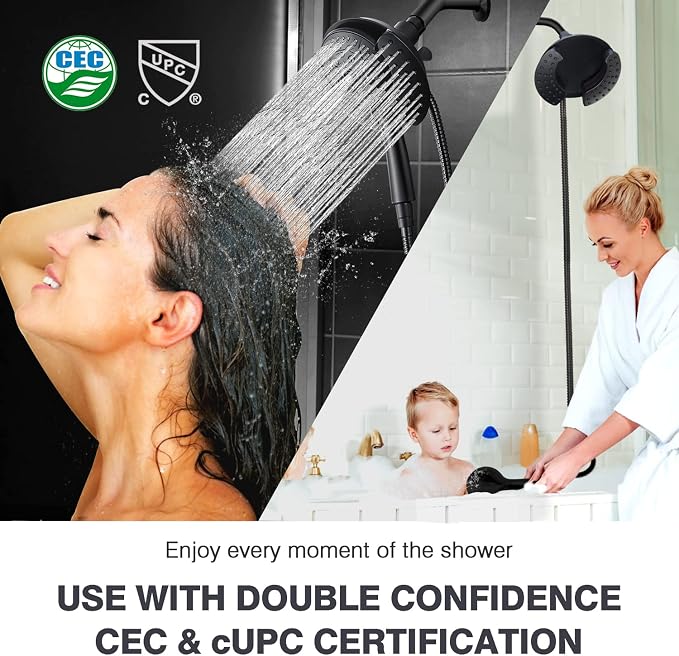 INAVAMZ Shower Head with Handheld High Pressure: Hand Held Shower Head & Rain Shower Head 2-IN-1 Shower Head with 59" Rotatable Stainless Steel Hose, Shower Trim Systems, Black 2.5 GPM 15391