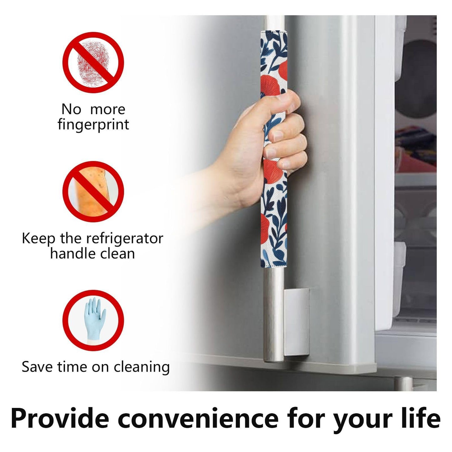 ElliTarr Refrigerator Door Handle Covers Set of 2 Microwave Handle Cover Handmade Decor Protector for Fridge Oven Dishwasher Decorative Washable Red Poppy and Leaves