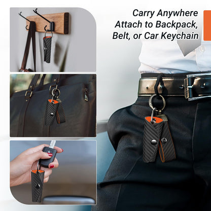 Carbon Fiber Key Wrap Keychain, Silent Compact Key Organizer with PU Leather Interior for House Keys, Men & Women