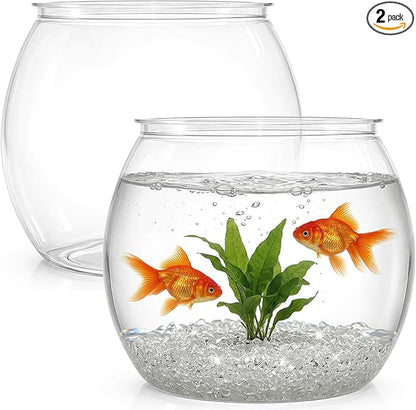 Okllen 2 PCS 1 Gallon Fish Bowl, Round Clear Plastic Goldfish Betta Fish Bowl Fish Tank for Aquarium, Terrarium, Home décor, Flower Vase Centerpiece