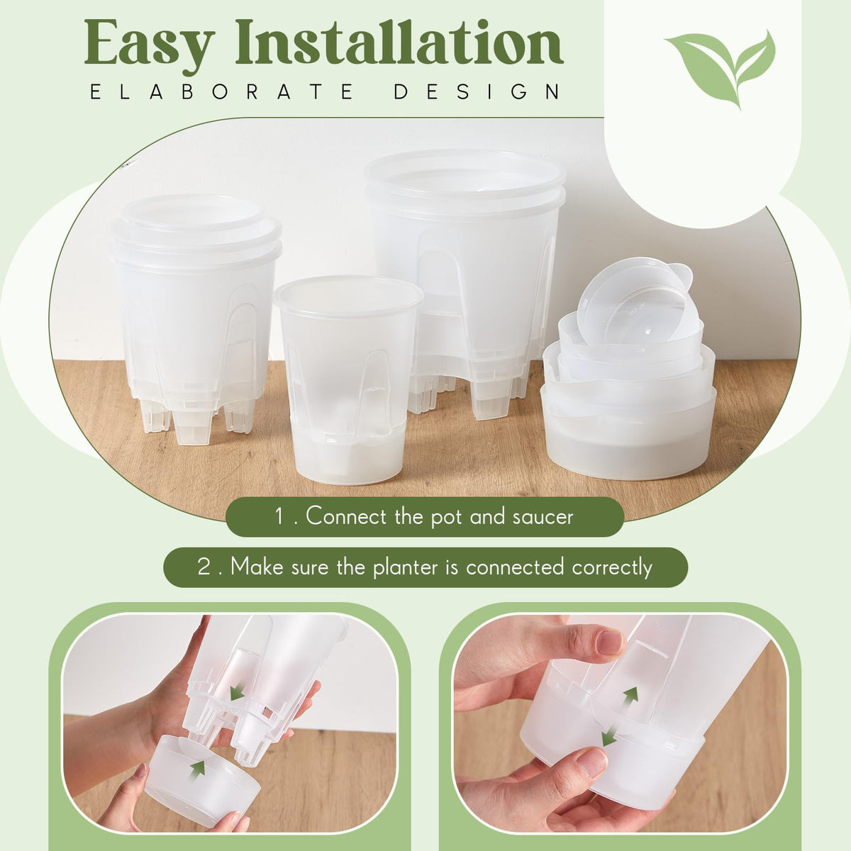 Wonderjune 6 Pcs Self Watering Plant Pots, 4.72''/ 5.91''/ 7.09'' Nursery Pots with Deep Reservoir & High Drainage Holes for Outdoor Plants and Flowers, Bare Root Planter(Clear)