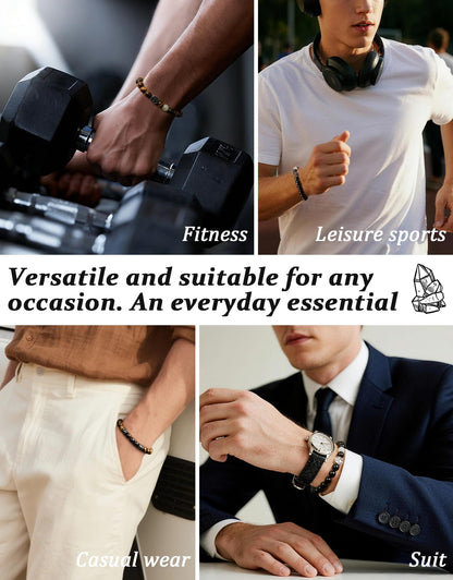 Landorilo Gifts for Men, 8mm Natural Stone Beaded Bracelets, Black Tourmaline & Tiger's Eye Healing Bracelet, Handmade Mens Jewelry Gift for Him, Husband, Son, Father, Friend(To My Son-8.3in)