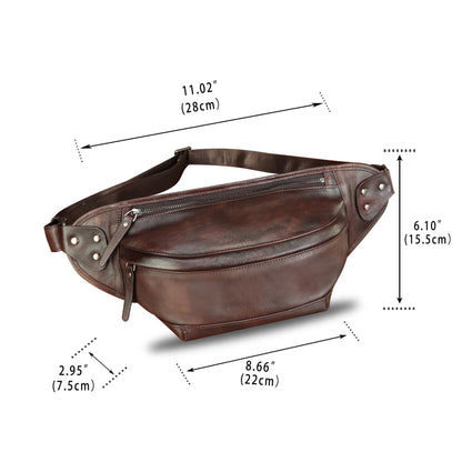Genuine Leather Fanny Packs for Men and Women Hip Waist Bag Real Leather Fanny Sling Bag Crossbody Chest Purse (Coffee)