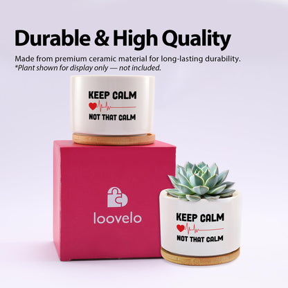 Keep Calm Not That Calm Nurse Gifts Ceramic Succulent Plant Pot Round Doctor EMT Nursing Student Cardiologist Home Office Decor Plant Lover 3.5 Inch White (No Plants) (with Bamboo Tray)