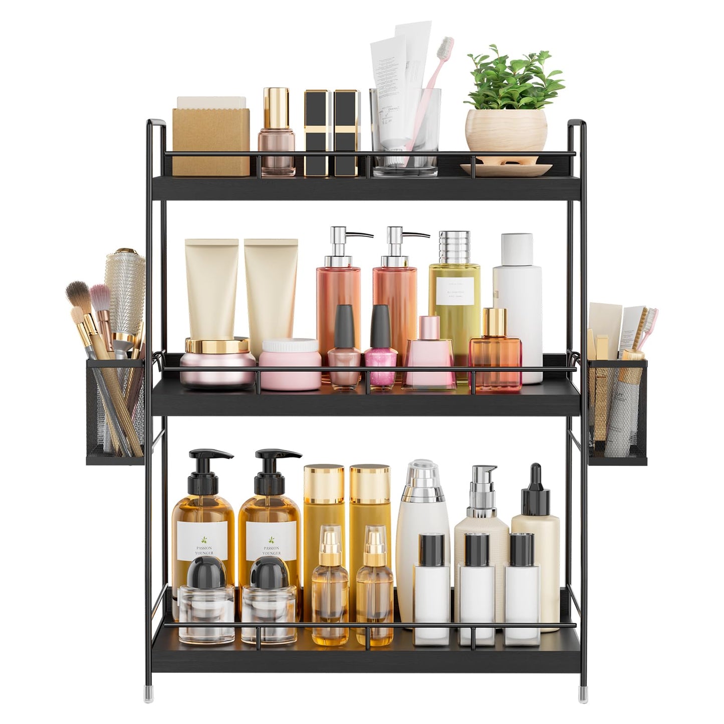 BSTSLL Bathroom Counter Organizer,Bathroom Countertop Organizer with Baskets,Vanity Organizers,Counter Shelf,Countertop Storage, Makeup Organizers(Black)