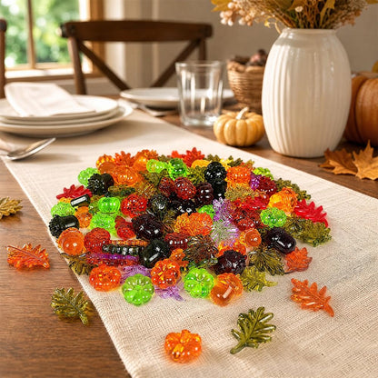 HappyFiller Fall Vase Filler Decorative Acrylic Pumpkins Squirrel Acorns Leaves Gems 15 Styles 88 PCS for Party Table Scatters,Harvest Thanksgiving Craft,Sensory Bin Fillers,Home Decor