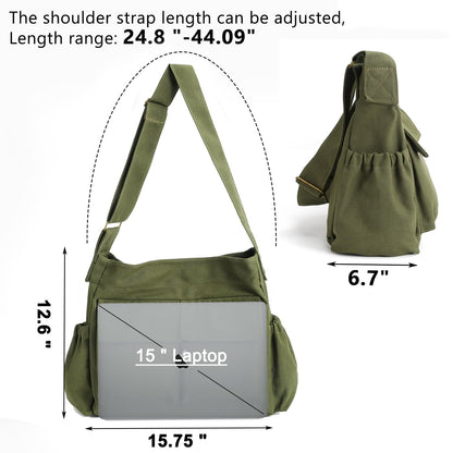 VODIU Canvas Messenger Bag Large Hobo Crossbody bags for Women,Men, Shoulder Tote Handbags with Laptop pocket Green