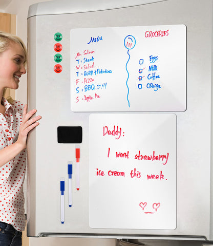 Magnetic Whiteboard for Refrigerator 2 Pack, 16x12 Inch Fridge Dry Erase Board with 3 Markers, Eraser & Magnets - Kitchen Menu Planner, Grocery List Organizer (White, 12×16inch)