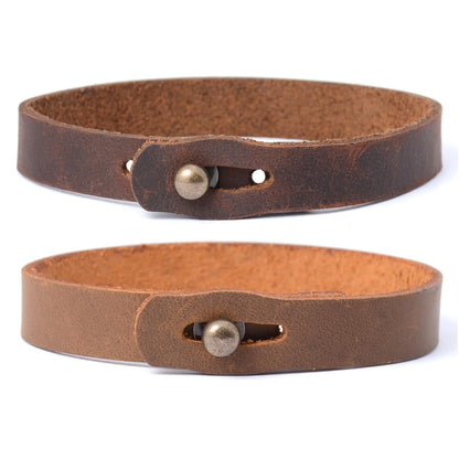 2 Pack Leather Bracelets for Men - Crazy Horse Leather Cuff, Handmade Adjustable Bracelet Set with Solid Brass Screw Buckles, Gifts for Him (Dark Brown/Light Brown)