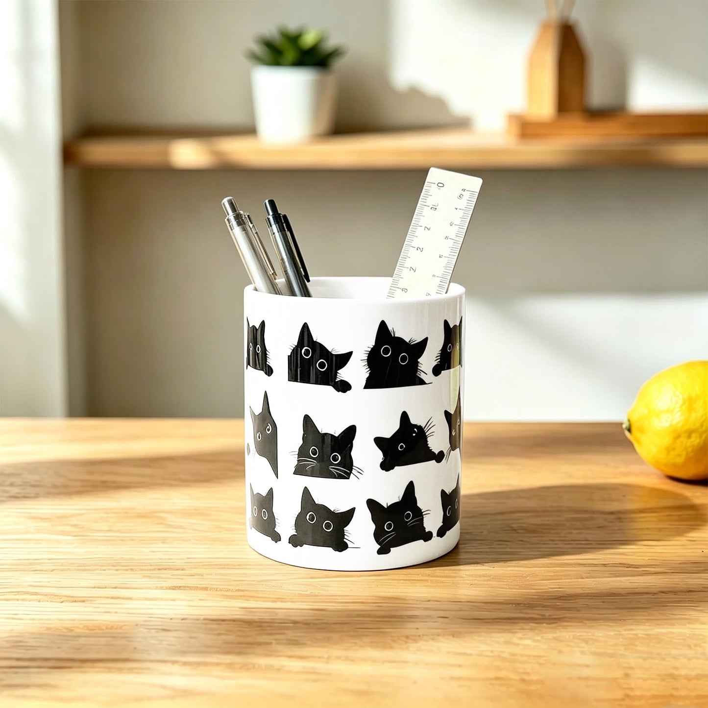 vnbsdwi Ceramic Pencil Holder for Desk Cute Pen Holder Black Cat Pencil Cup Pot Desk Organizer Large Capacity Ceramic Makeup Brush Holders Multifunctional Office Supplies for Home School