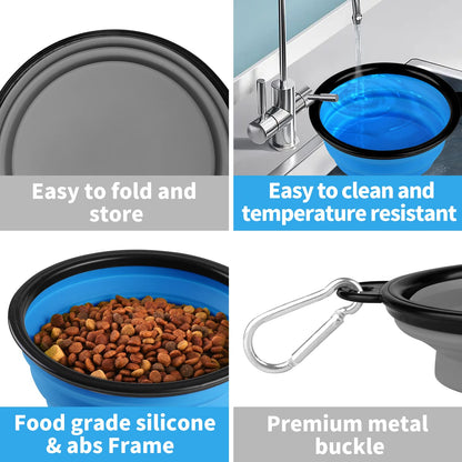 Collapsible Dog Bowls-2 Pack Large Size for Large/Medium Dogs, Pet Travel Water Bowl, Dogs Cat Portable Water Bowl, Dog Pet Feeding Watering Dish Outdoor Hiking Parking Traveling with 2 Carabiners