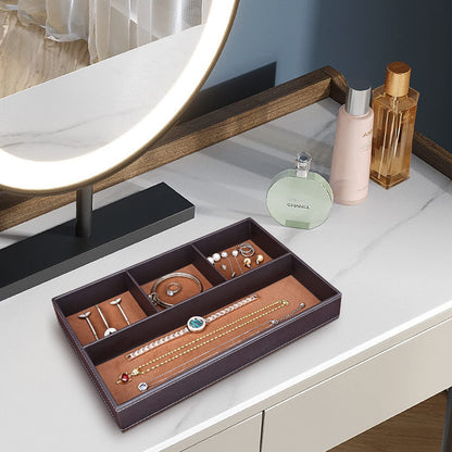 GORESE 2 Pieces Faux Leather Valet Tray for Men, Stackable Jewelry Trays for Drawers, Mens Dresser Top Organizer for Key, Wallet, Sunglass, Watch, Coin, Phone, Nightstand Bedside Tray Brown