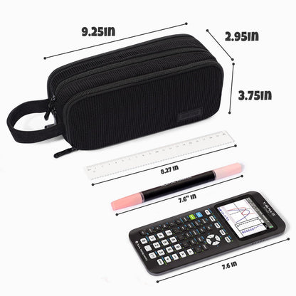 SUNEE Large Capacity Pencil Case with 3 Compartment, Extra Big Pencil Pouch, Pencil Bag with Zipper, Cute Stationery Organizer, Soft Corduroy Pen Box School Supplies for Student Girls Boys, Jet Black
