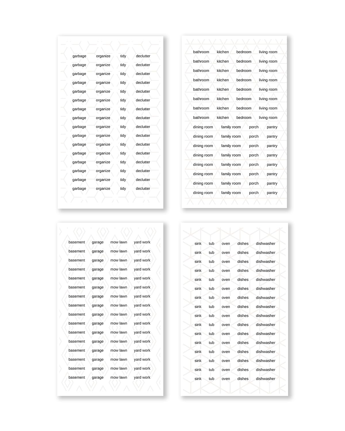 Rongrong House & Family Words and Icons Sticker Book – 25 Pages of Functional Planner Stickers – Chore, Cleaning, and Home Organization Stickers for Planners, Journals, Calendars & Family Schedules
