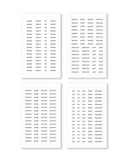 Rongrong House & Family Words and Icons Sticker Book – 25 Pages of Functional Planner Stickers – Chore, Cleaning, and Home Organization Stickers for Planners, Journals, Calendars & Family Schedules