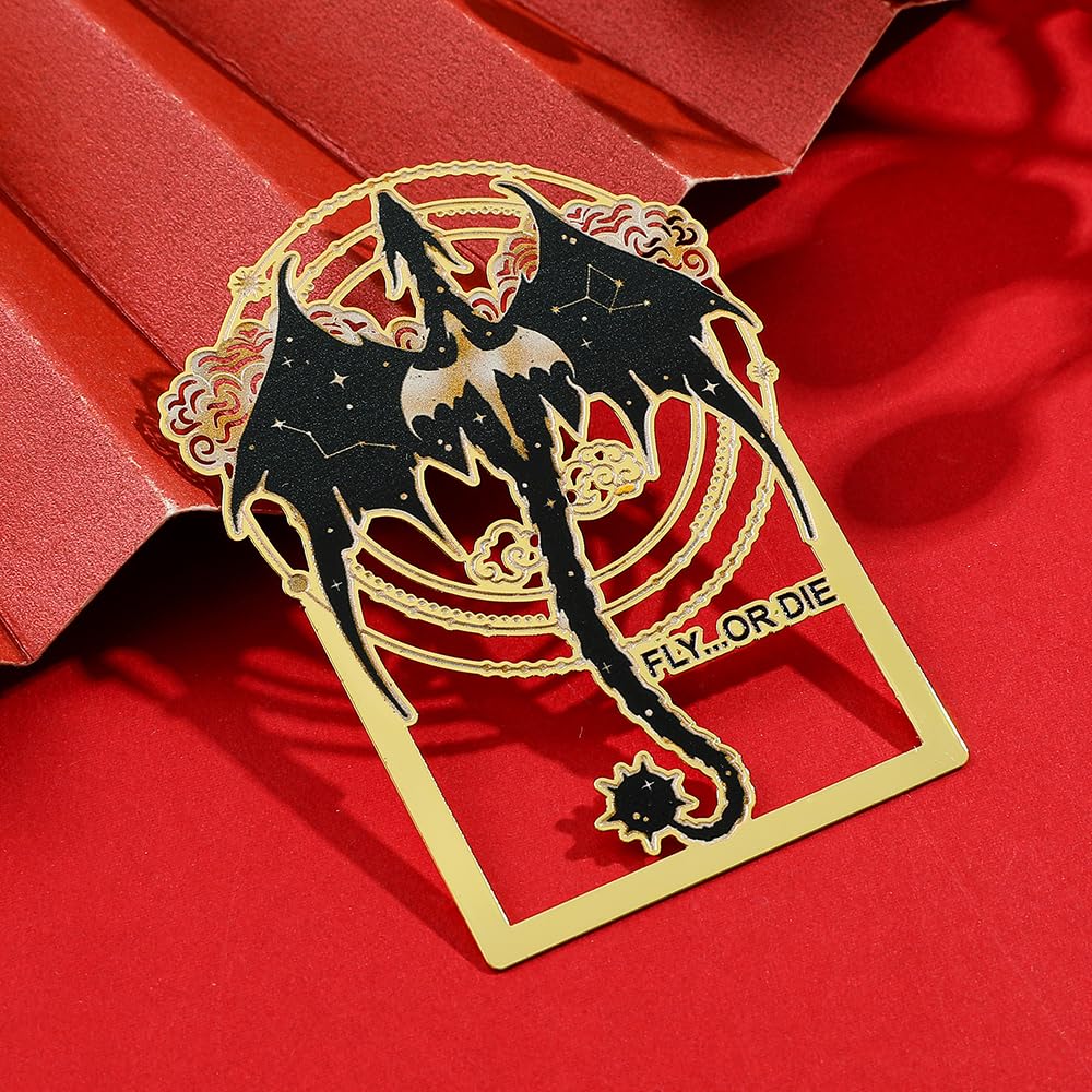 Fantasy Fourth Wing Dragon Bookmark - Cute Metal Bookmark Combines Dragons, Swords, Glow-in-The-Dark Feathers Elements, a Collectible Gift for Novel Fans Book Lover(2pcs Style B)
