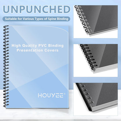 HOUYEE 200 Pack 6 Mil PVC Binding Presentation Covers,Clear Report Covers for Binding,8-1/2 x 11 Inches,Letter Size