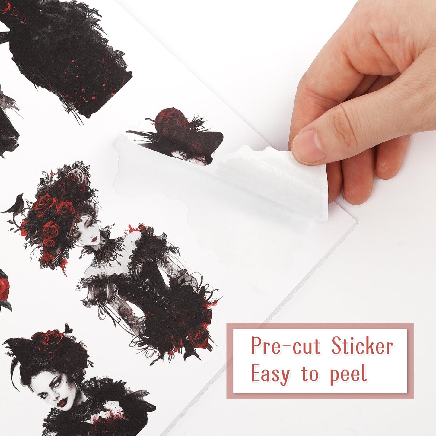 Dizdkizd Gothic Girls Sticker Book for Journaling, Scrapbooking, 190 Pre-Cut Cool Darker Vintage Stickers for Adults, PET and Paper Junk Journaling Supplies