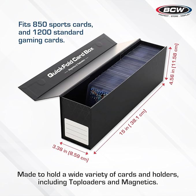 BCW QuickFold® Card Storage Boxes for Magnetics & Toploaders – 9 Pack | Trading Card Holder Box with Magnetic Closure | Easy Fold Assembly for Sports and TCG Cards