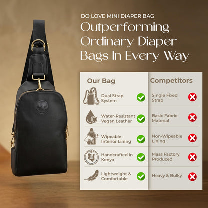 Do Love Handmade Mini Diaper Bag Backpack for Moms | Small Diaper Backpack with Crossbody Strap | Vegan Leather & Gold Hardware | Insulated Bottle Pocket | Black