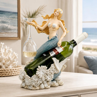 Comfy Hour Under The Sea Collection Mermaid Wine Rack Bottle Holder, 8.46"L x 5.7"W x 13.0"H, Polyresin
