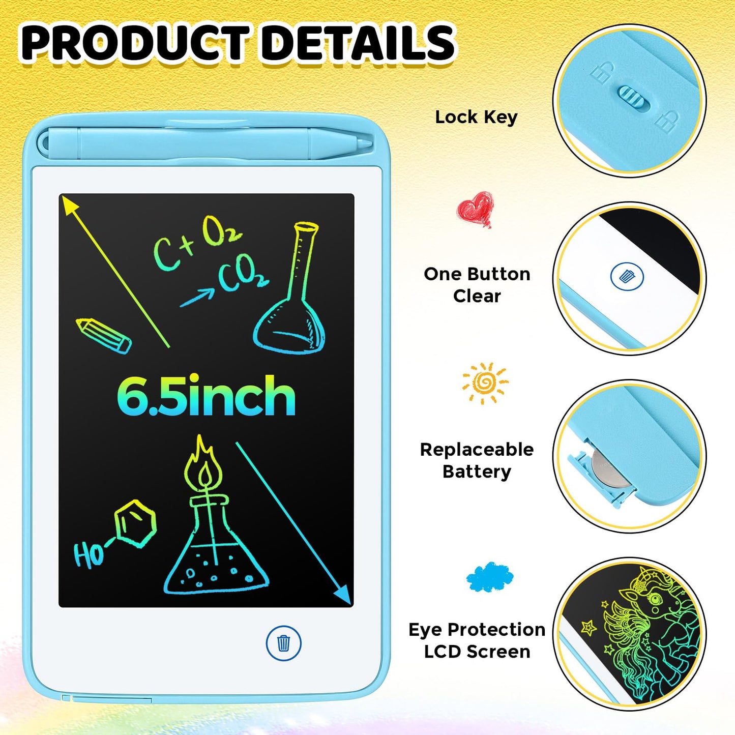 Zhehao 12 Pcs LCD Writing Tablet for Kids Colorful Drawing Doodle Board Drawing Tablet Erasable Reusable Electronic Draw Pad Gift for Boy Girl Educational Learning(6.5 Inch Screen,Fresh Color)