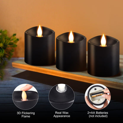 milysoek 3x3 Flickering Flameless Candles Set of 3, LED Battery Candles Flickering,with Timer, 3 inch Flameless Candles with Remote,Battery Operated Candles, Holiday Home Decor for,Black