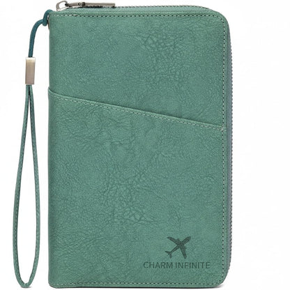 Family Passport Holder Wallet with Zipper, RFID Blocking Travel Document Organizer for Women Men, Portable Case Cover for Cards, Boarding Pass, ID, Money, Tickets with Wrist/Neck Strap