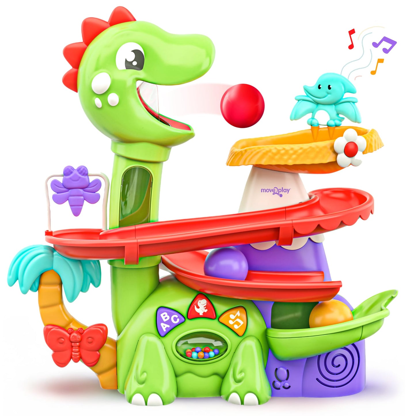 Move2Play, Air-Powered Dinosaur Ball Popper | 30+ Songs, Sayings, & Lights | Baby & Toddler Toys Ages 6 7 8 9 10 12+ Months | Boy & Girl Gift for 1, 2+ Year Olds | Birthday Present