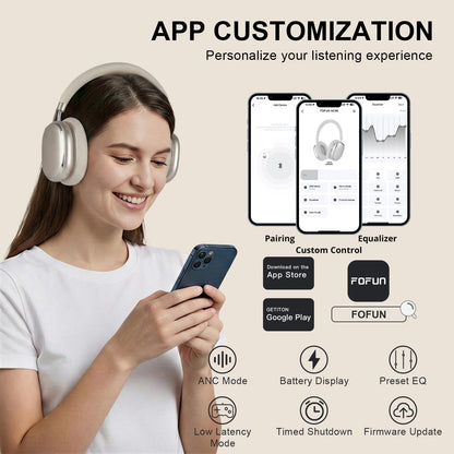 FOFUN NC95 Hybrid Active Noise Cancelling Headphones with Knob Control, 120H Playtime Over Ear Headphones Wireless Bluetooth 6.0, App Control, Hi-Res Audio, Comfort Fit, Clear Calls for Travel/Workout