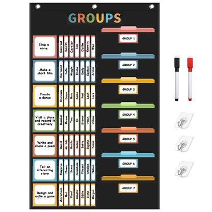 REGELETO Boho Small Group Management Pocket Chart with 114 Cards, Large Size 46 x 26.3 inch Classroom Small Group Organizer for School Teacher Homeschool Learning Supplies (Black)
