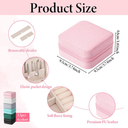 SHENLIU 12pcs Mini Jewelry Travel Case, 6 Elegant Colors Compact PU Leather Jewelry Organizer for Rings, Earrings, Necklaces, Perfect for Bridesmaid Gifts