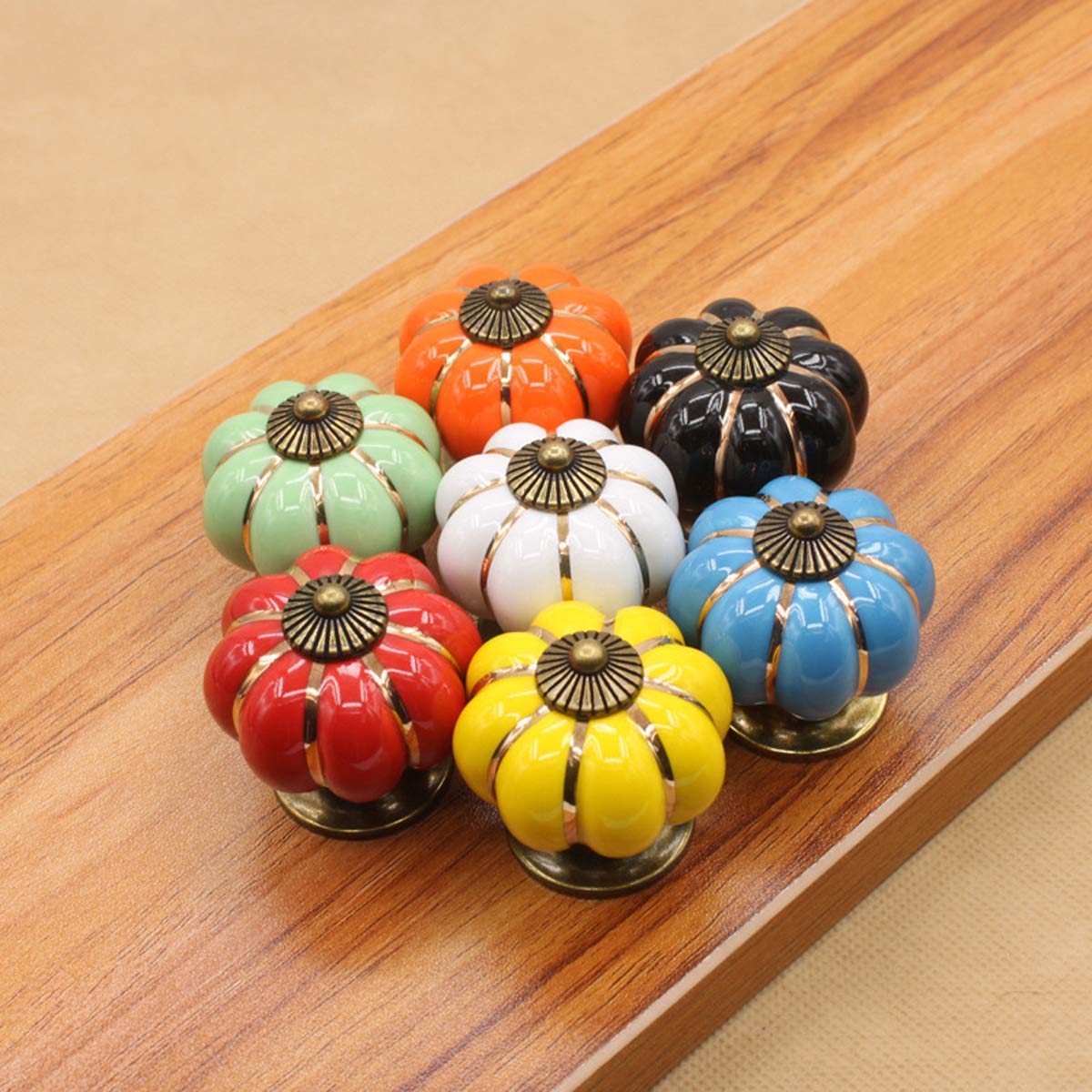 HUAMULAN 8PCS Ceramic Knobs Cabinet Drawer Pumpkin Shape Glazed Cupboard Dresser Pull Handle DIY Decor Kitchen Furniture Door Kids Room