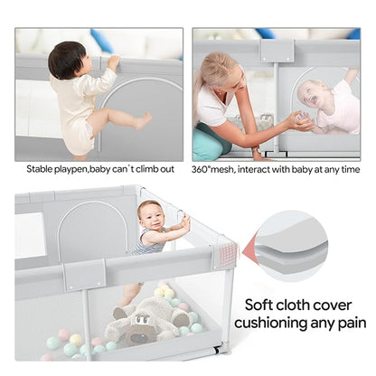 Fodoss Baby Playpen 50×50in, Small Play Pen for Babies and Toddlers, Playpen for Apartment, Play Yard, Activity Fence, Baby Playard with All-Side Mesh, Pull Rings