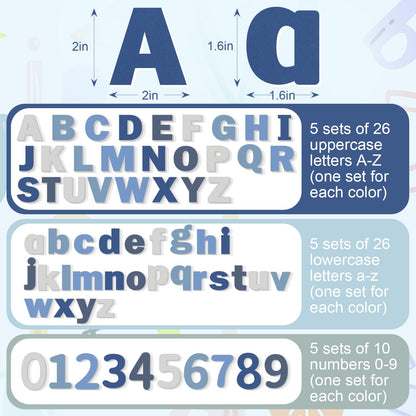 Breling 310 Pieces Felt Letter Bulletin Board Letters Sticker with Number 2" Bulk Self Adhesive ABC Upper Lowercase Sticky Letter for Xmas Gift Bulletin Board Classroom(Blue Color)
